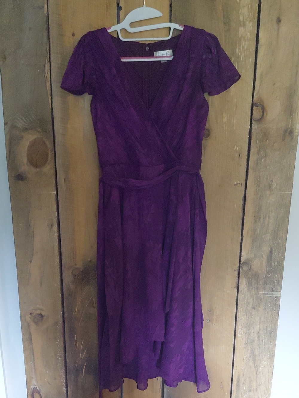 Women's Purple Wrap Midi Dress with Waist Tie